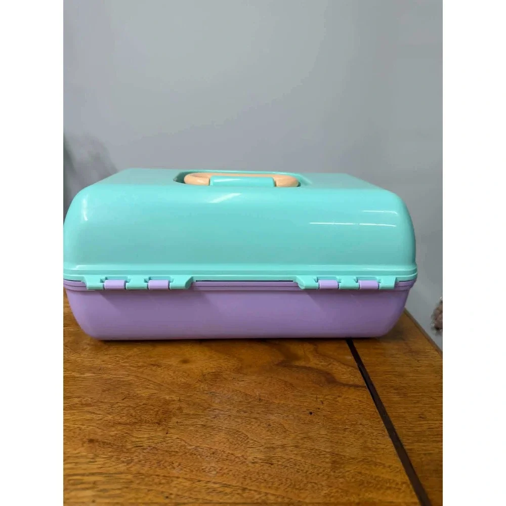 Vtg Caboodles On-The-Go Girl Teal Purple Makeup Case Organizer Mirror Model 5626
